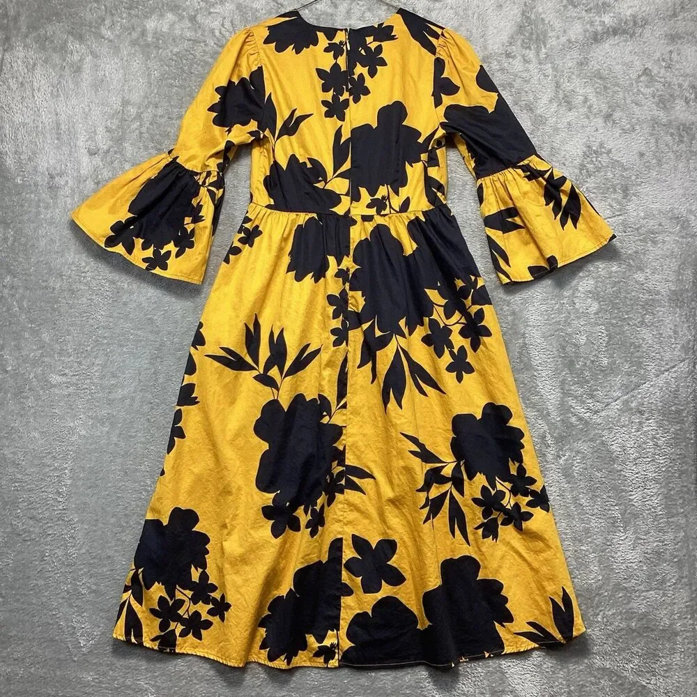 Who What Wear Dress Women's XS Midi Fit & Flare Floral Bell Sleeve Casual Summer - Picture 2 of 10